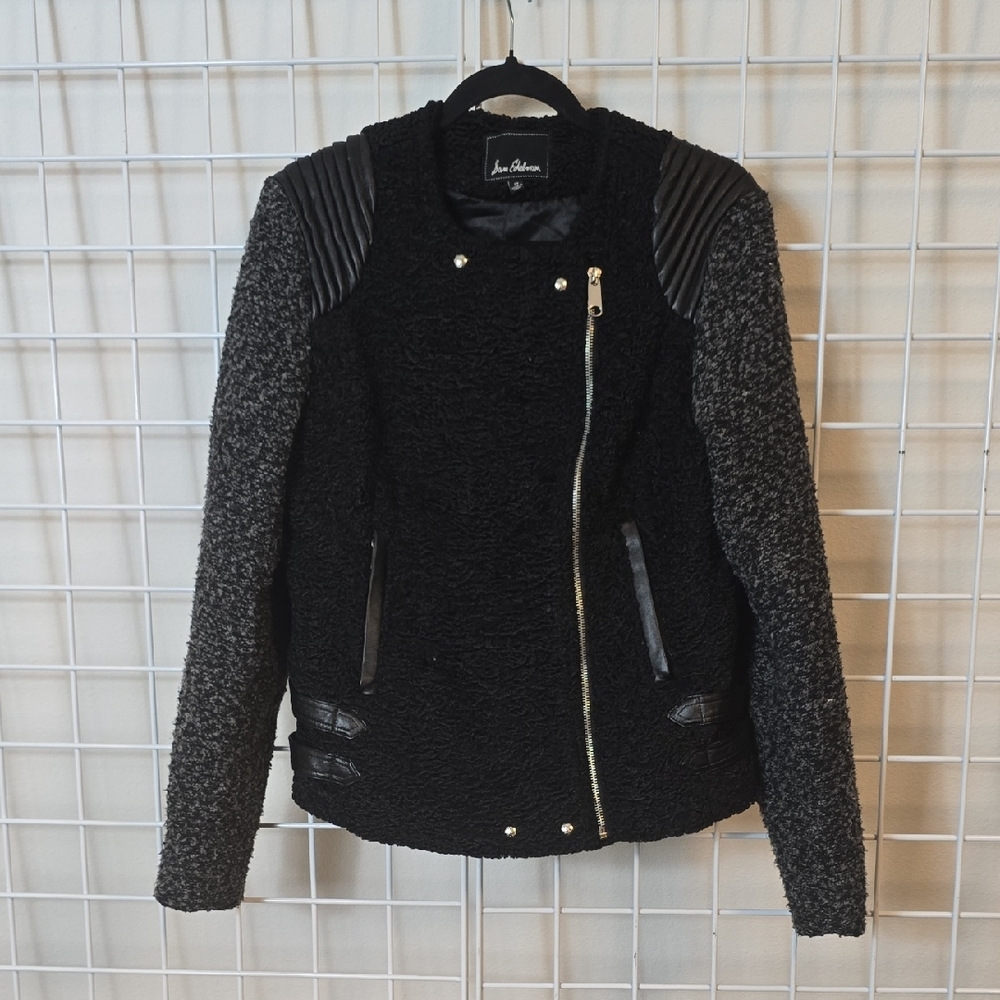 Sam Edelman Women's‎ Black and Gray Faux Fur Faux Leather Bomber Jacket Medium